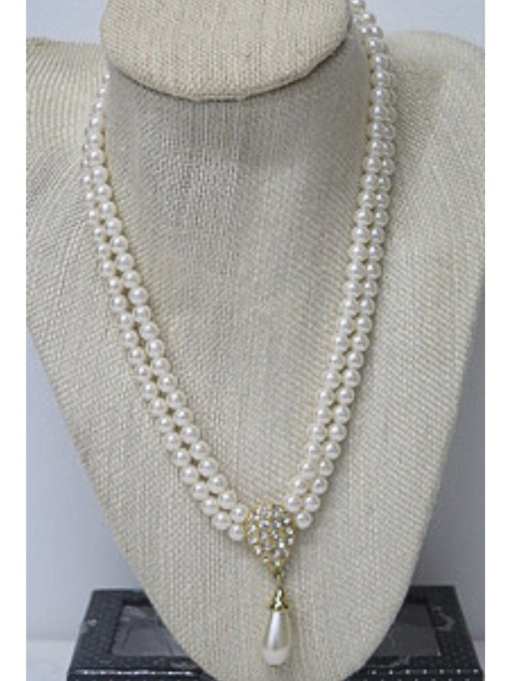 Vintage Double Strand Faux Pearl Teardrop Necklace